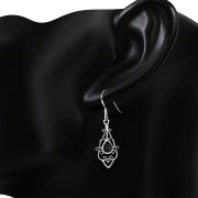 Black Onyx Drop Silver Earrings, e425